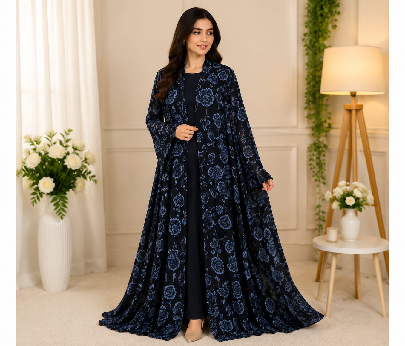 Luxury Floral Printed Open Abaya – Multiple Colors Available 🖤🌸