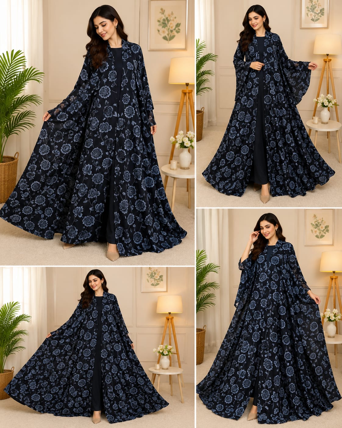 Luxury Floral Printed Open Abaya – Multiple Colors Available 🖤🌸