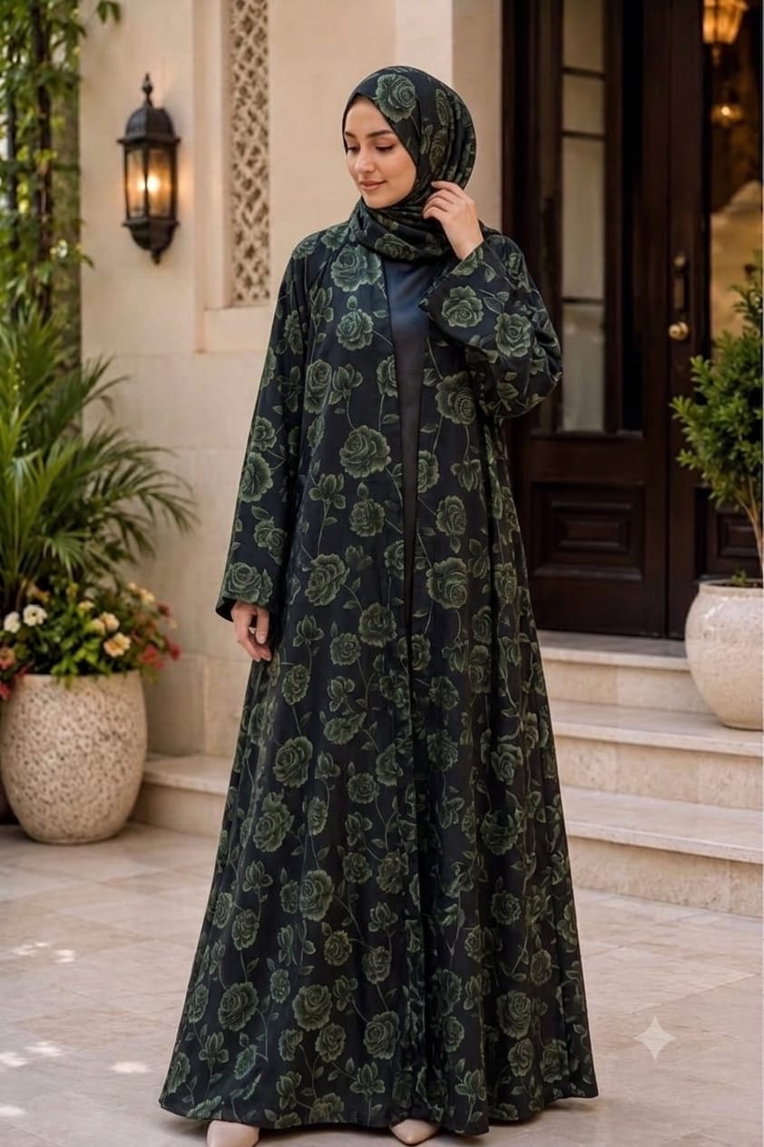 Luxury Floral Printed Open Abaya – Multiple Colors Available 🖤🌸