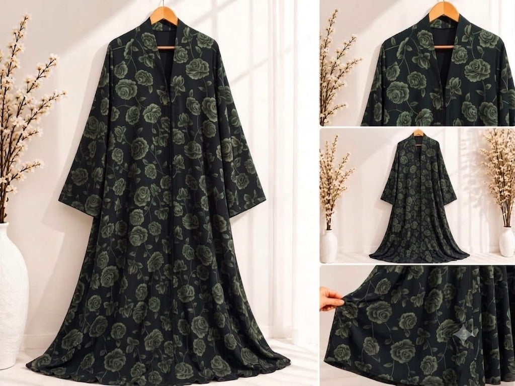 Luxury Floral Printed Open Abaya – Multiple Colors Available 🖤🌸