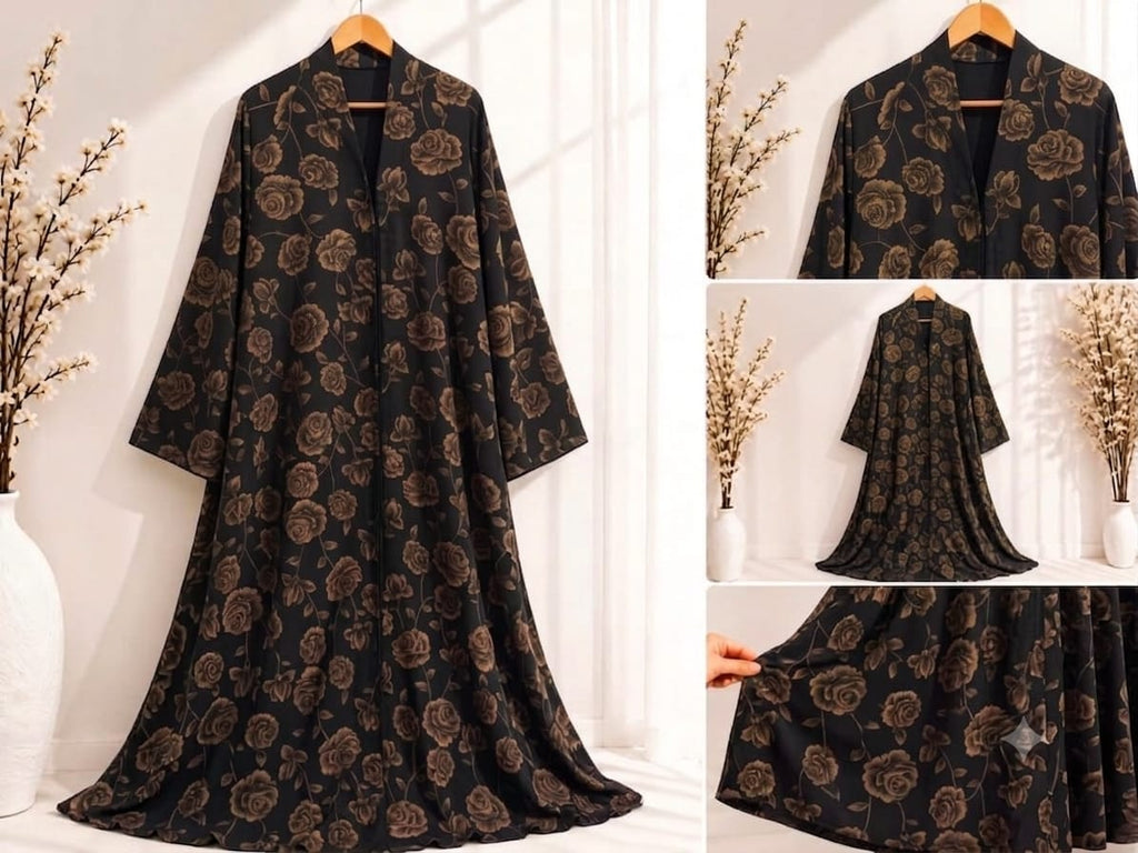 Luxury Floral Printed Open Abaya – Multiple Colors Available 🖤🌸
