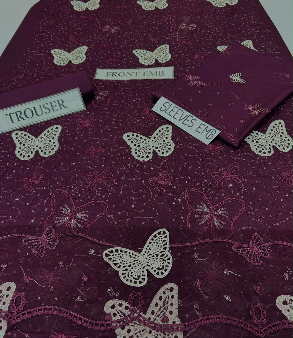 Butterfly Embroidered 3 Piece Lawn Suit – Magenta Pink | Premium Summer Collection