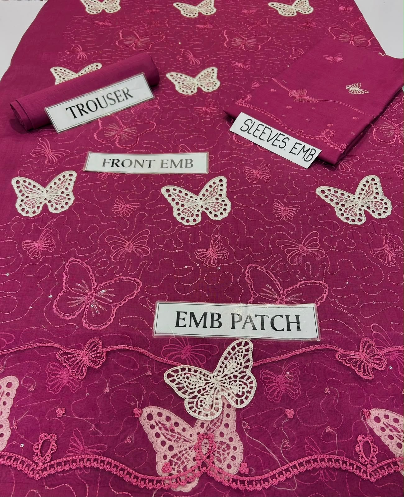 Butterfly Embroidered 3 Piece Lawn Suit – Magenta Pink | Premium Summer Collection
