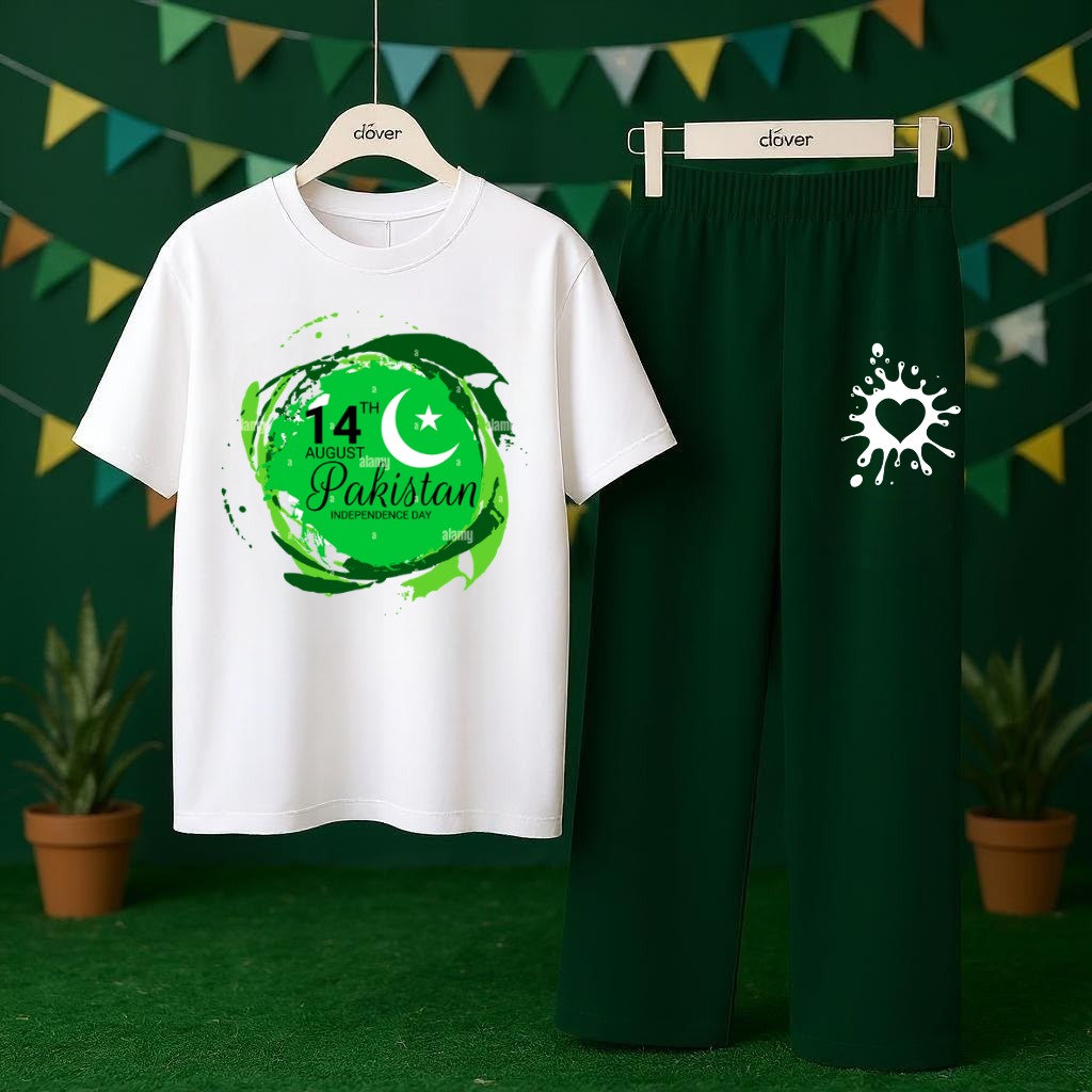 Title:  🇵🇰 14 August Independence Day Kids T-Shirt & Trouser Set | Pakistan Day Green & White Outfit | 2-Piece Dress 💚🤍