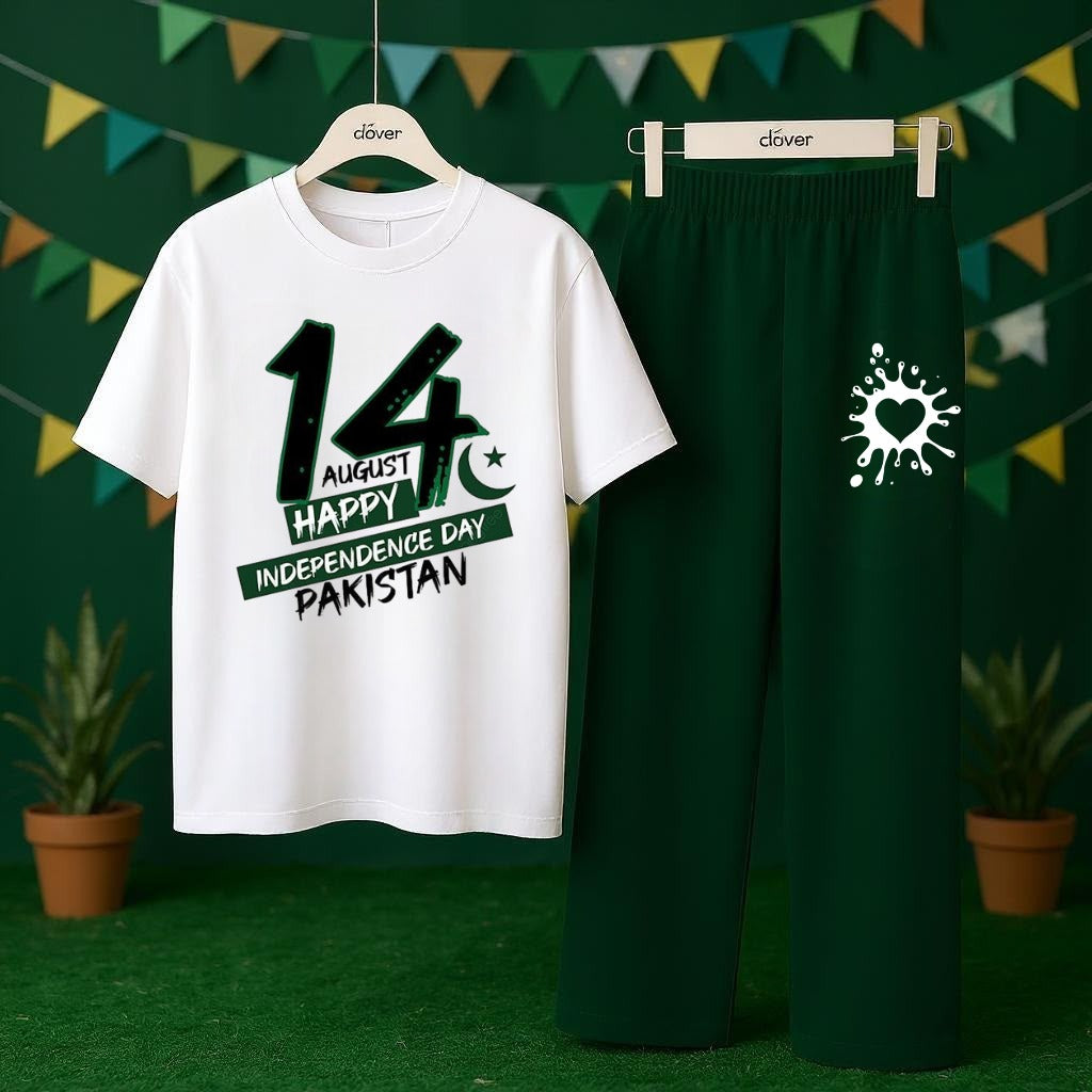 Title:  🇵🇰 14 August Independence Day Kids T-Shirt & Trouser Set | Pakistan Day Green & White Outfit | 2-Piece Dress 💚🤍