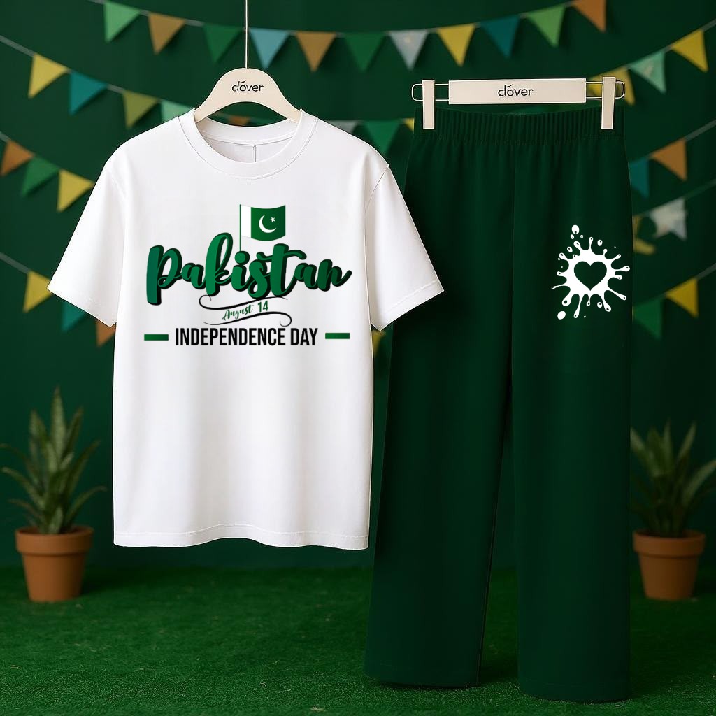 Title:  🇵🇰 14 August Independence Day Kids T-Shirt & Trouser Set | Pakistan Day Green & White Outfit | 2-Piece Dress 💚🤍