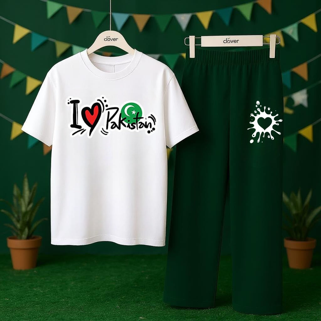 Title:  🇵🇰 14 August Independence Day Kids T-Shirt & Trouser Set | Pakistan Day Green & White Outfit | 2-Piece Dress 💚🤍