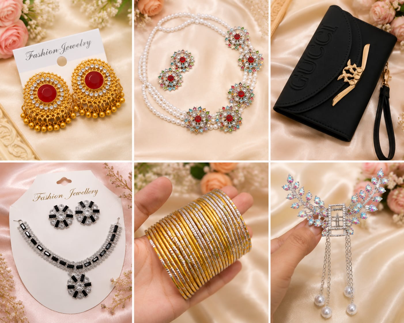 Women's Fashion Accessories Combo Gift Set – Wallet, Jewelry & Bangles Collection ✨🎁