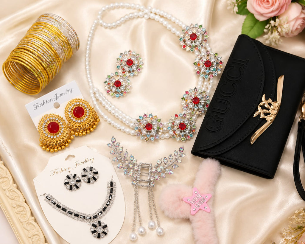 Women's Fashion Accessories Combo Gift Set – Wallet, Jewelry & Bangles Collection ✨🎁