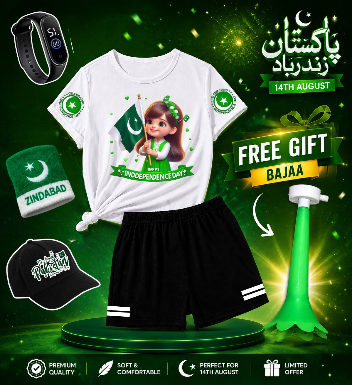 🇵🇰 14 August Kids Independence Day Dress Set