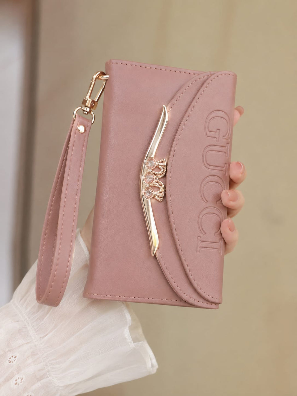 Luxury Women's Premium Wallet with Wrist Strap – Elegant Beige ✨👜