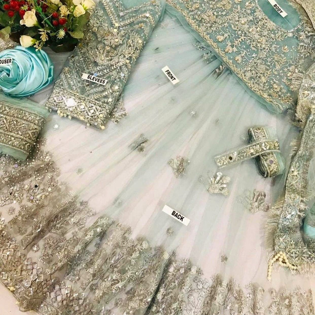 Elegant Embroidered Bridal Maxi with Net Dupatta | Luxury Wedding Wear ✨💙