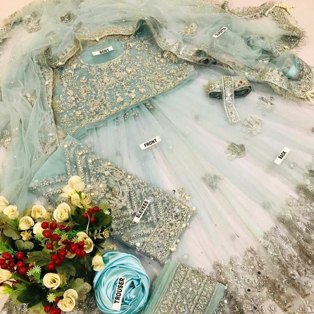 Elegant Embroidered Bridal Maxi with Net Dupatta | Luxury Wedding Wear ✨💙