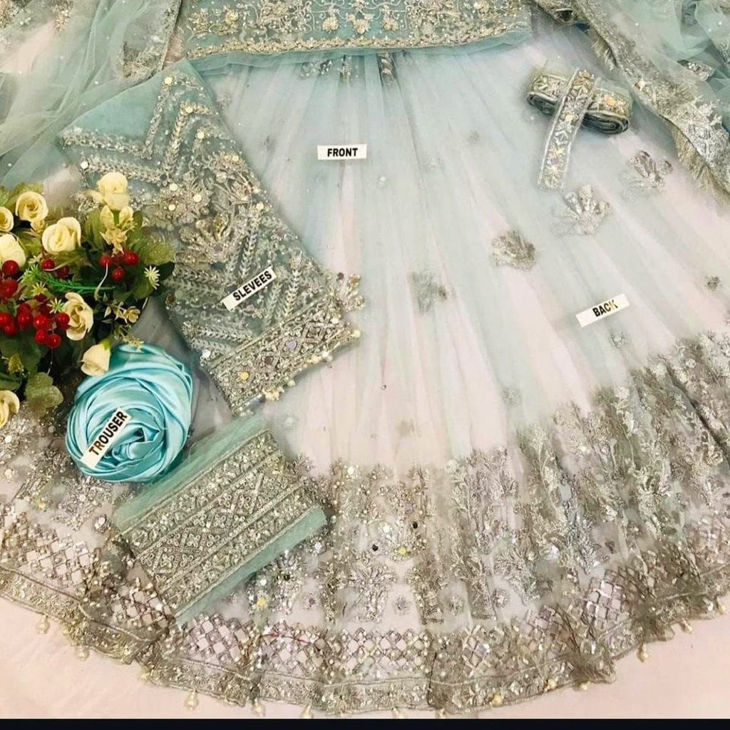 Elegant Embroidered Bridal Maxi with Net Dupatta | Luxury Wedding Wear ✨💙