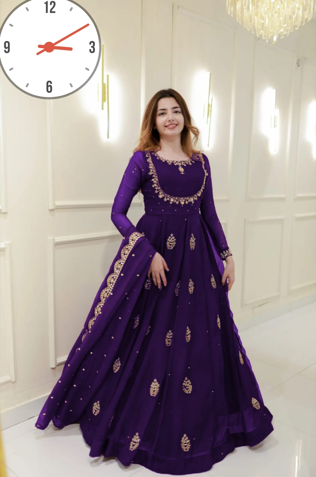 ✨ Luxury Embroidered Maxi Dress with Dupatta