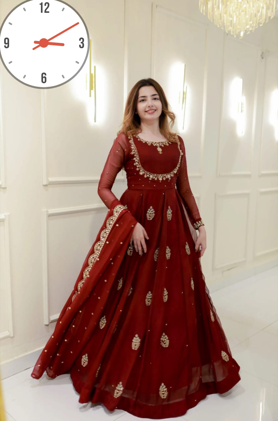 ✨ Luxury Embroidered Maxi Dress with Dupatta