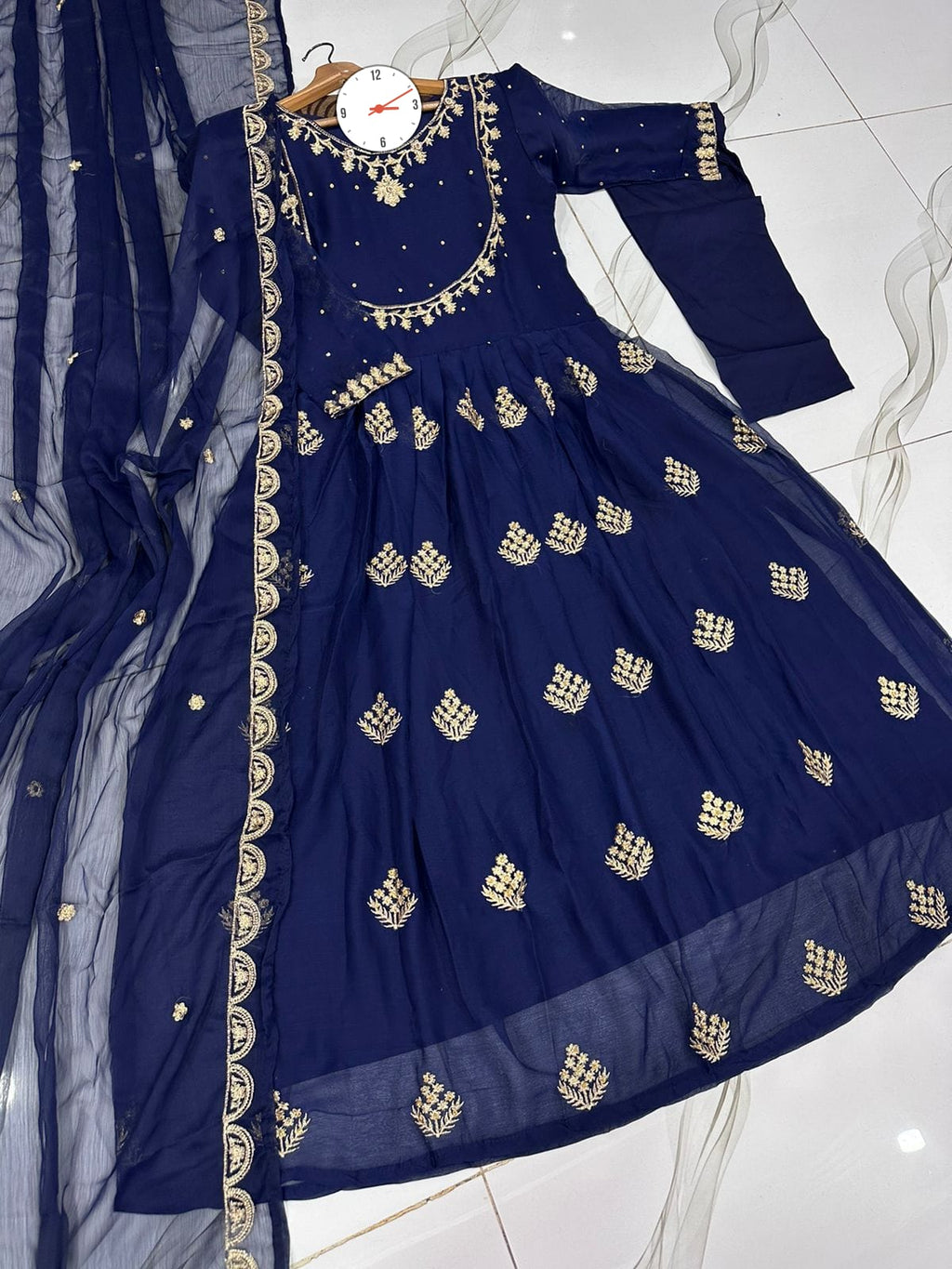 ✨ Luxury Embroidered Maxi Dress with Dupatta
