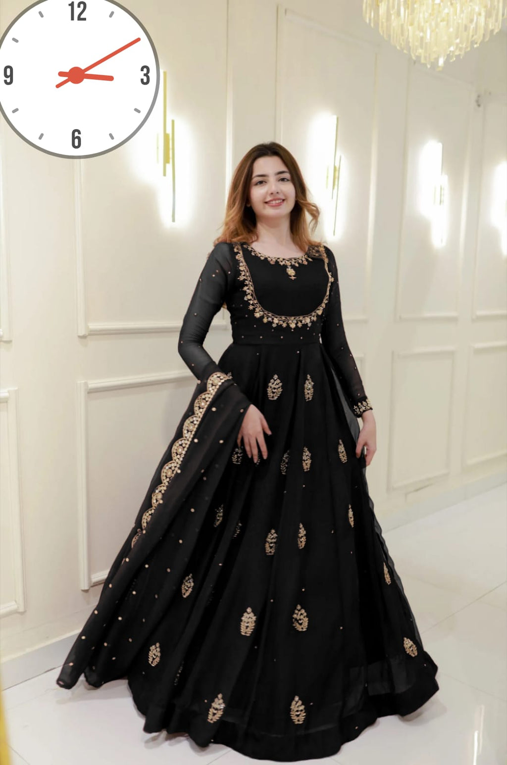 ✨ Luxury Embroidered Maxi Dress with Dupatta