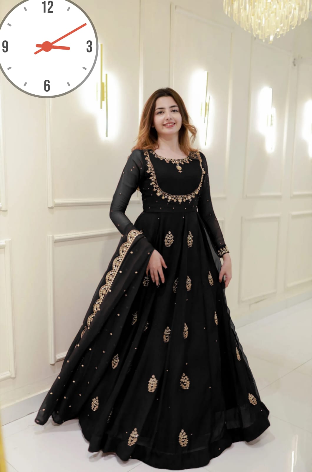 ✨ Luxury Embroidered Maxi Dress with Dupatta