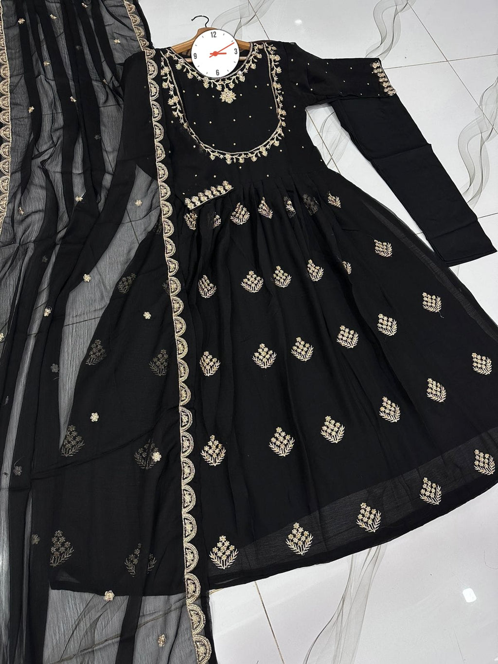 ✨ Luxury Embroidered Maxi Dress with Dupatta