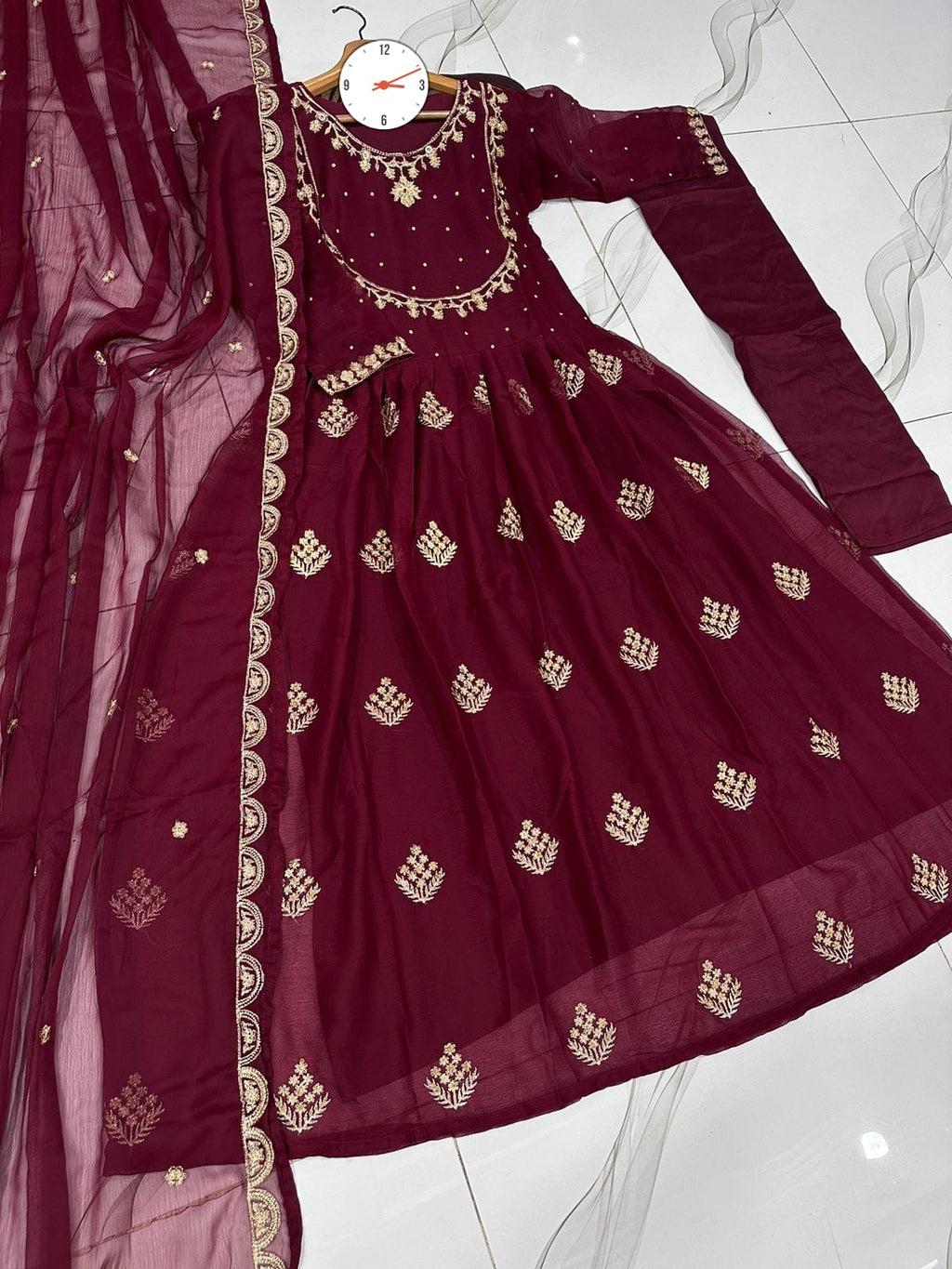 ✨ Luxury Embroidered Maxi Dress with Dupatta