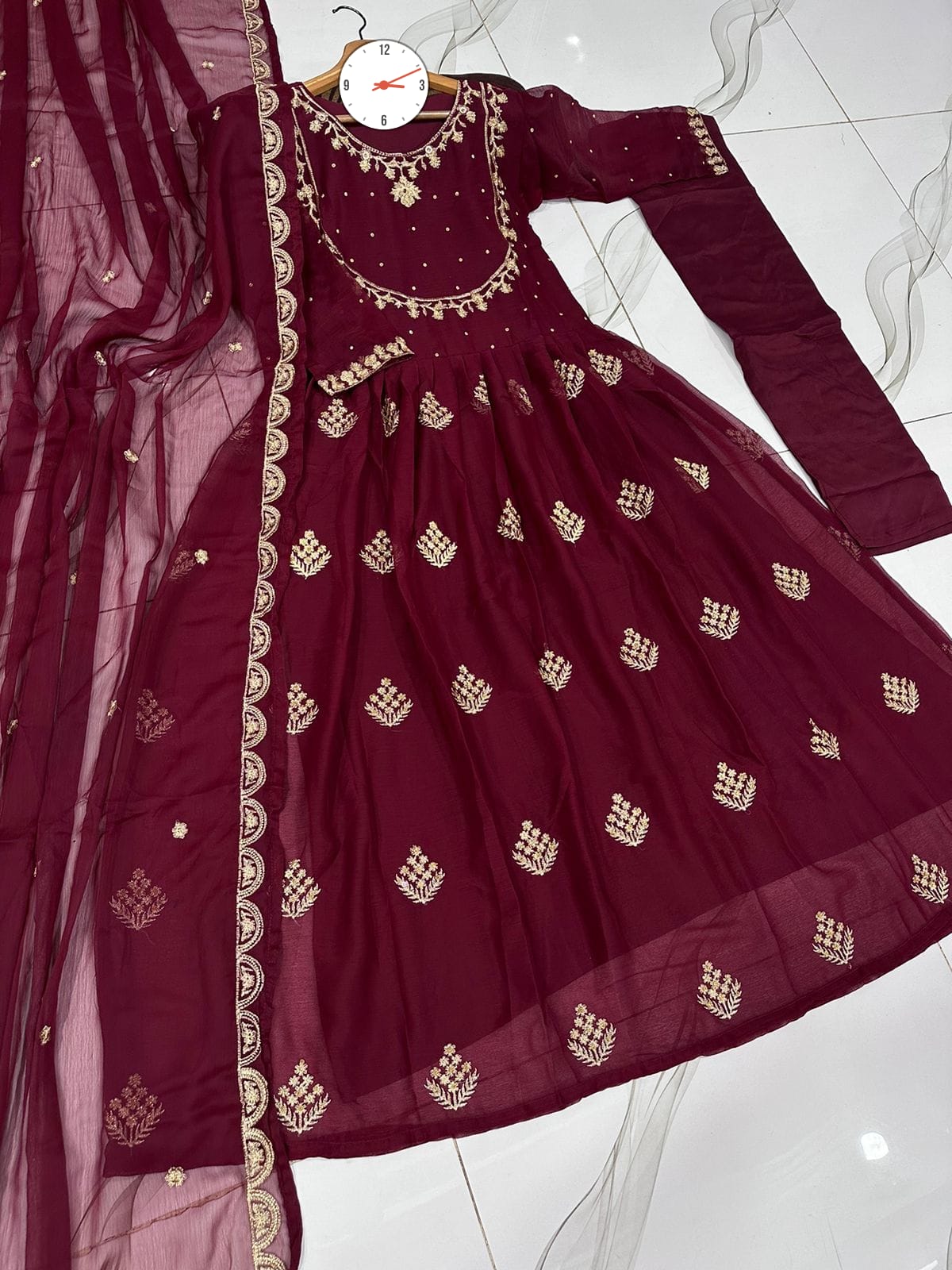 ✨ Luxury Embroidered Maxi Dress with Dupatta