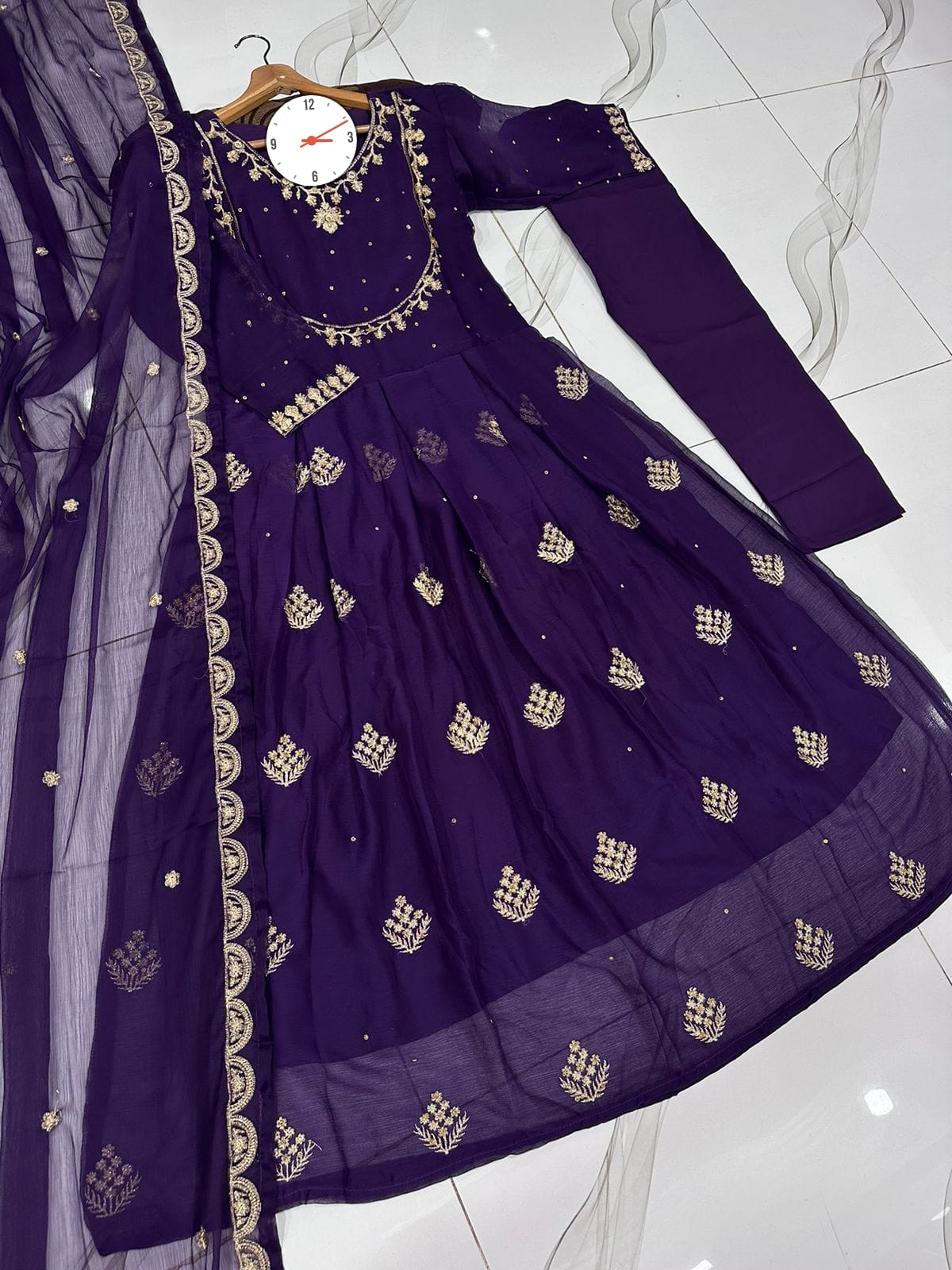 ✨ Luxury Embroidered Maxi Dress with Dupatta