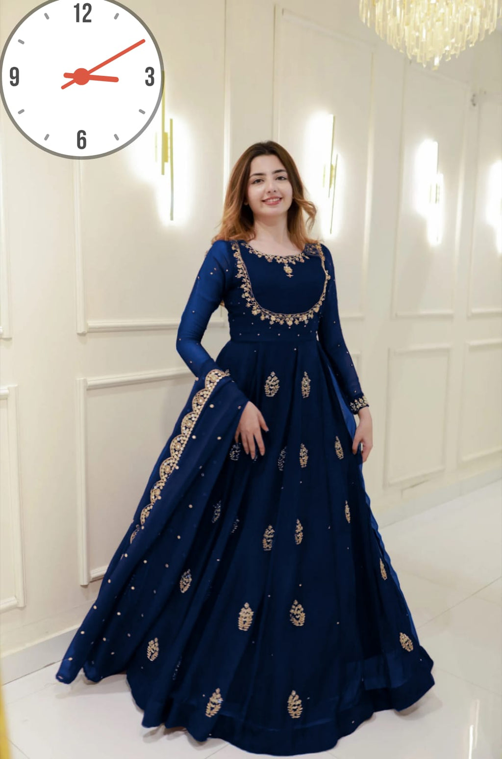 ✨ Luxury Embroidered Maxi Dress with Dupatta