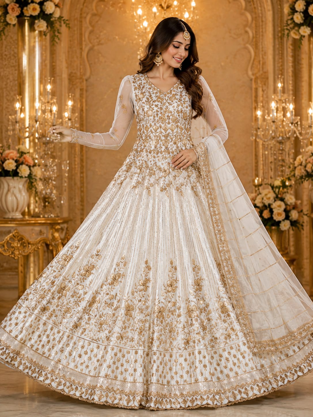 ✨ Luxury Ivory & Gold Embroidered Bridal Maxi ✨