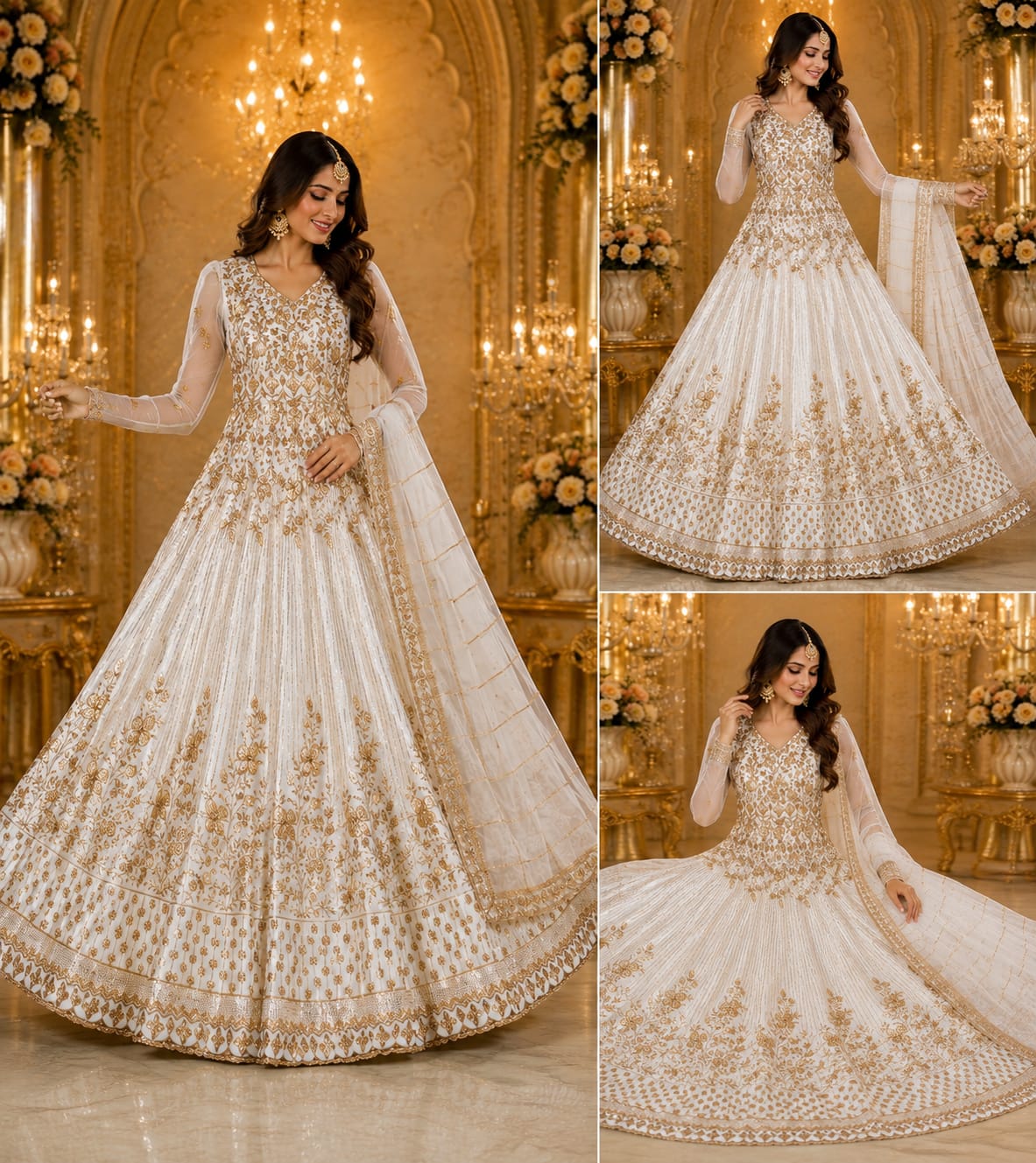 ✨ Luxury Ivory & Gold Embroidered Bridal Maxi ✨