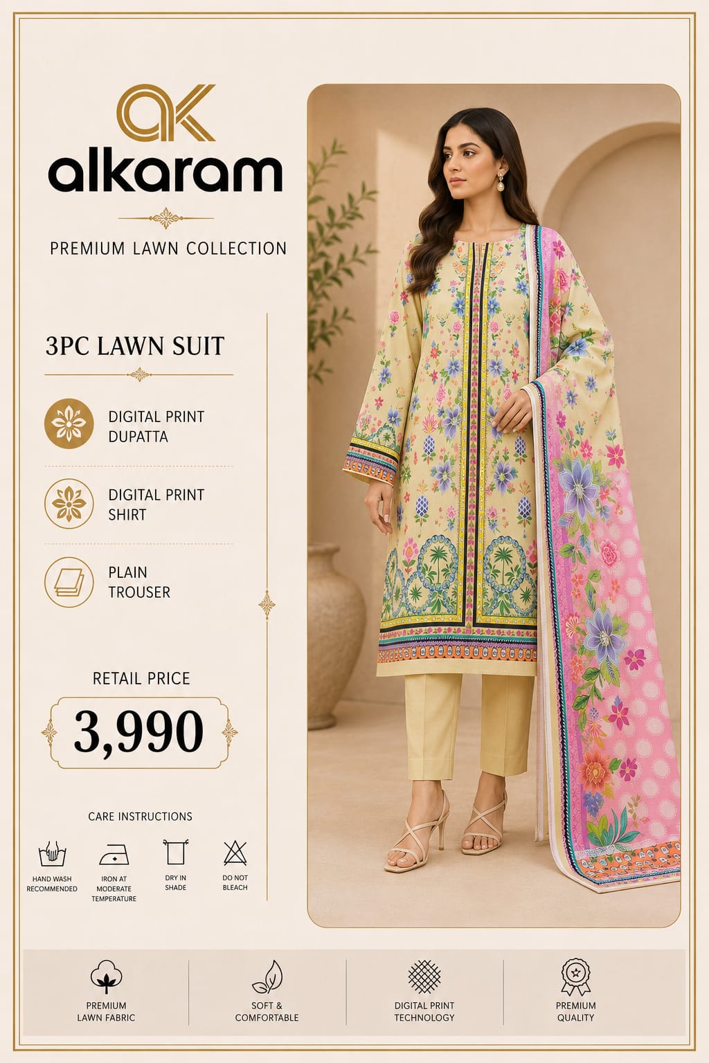 Alkaram Premium Floral Digital Print 3 Piece Lawn Suit
