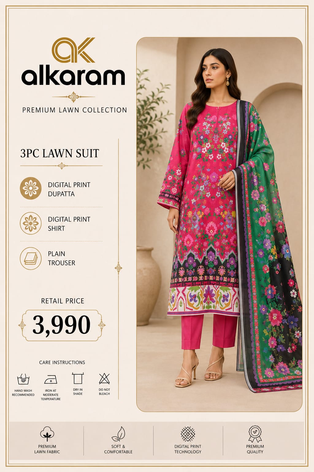 Alkaram Premium Floral Digital Print 3 Piece Lawn Suit
