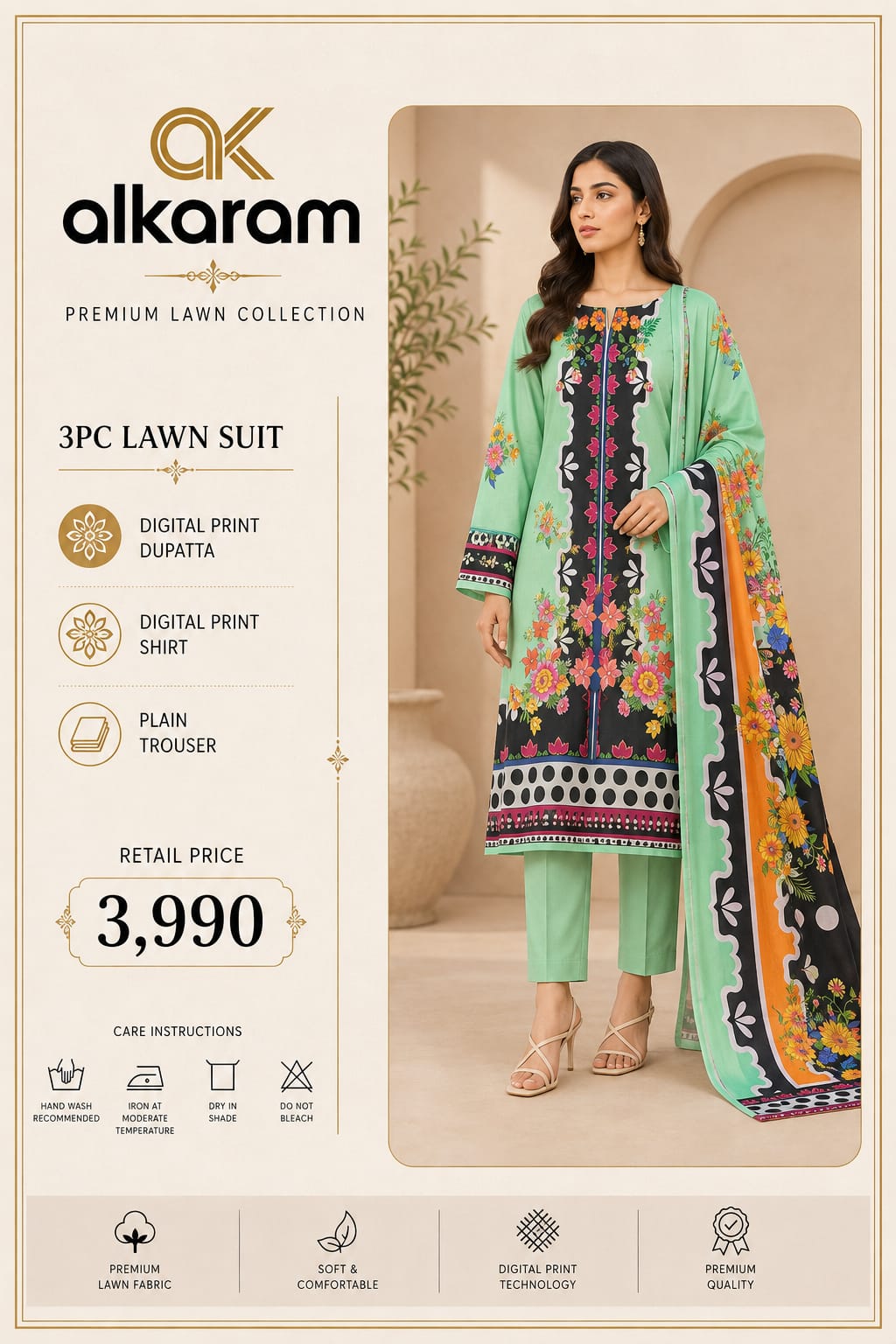 Alkaram Premium Floral Digital Print 3 Piece Lawn Suit