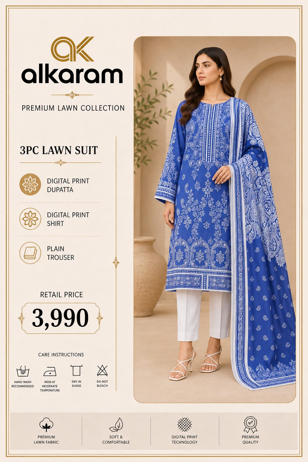 Alkaram Premium Floral Digital Print 3 Piece Lawn Suit