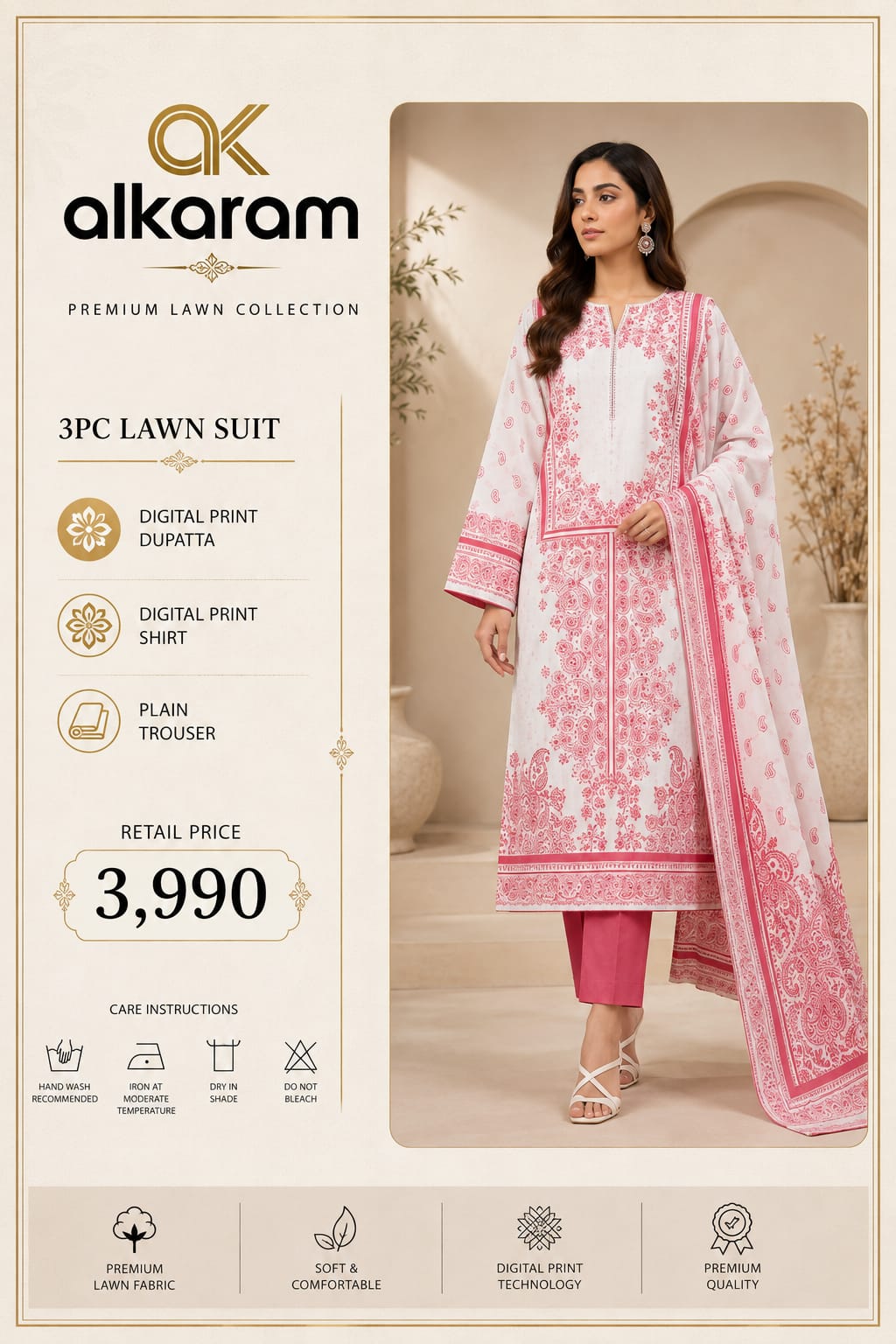 Alkaram Premium Floral Digital Print 3 Piece Lawn Suit