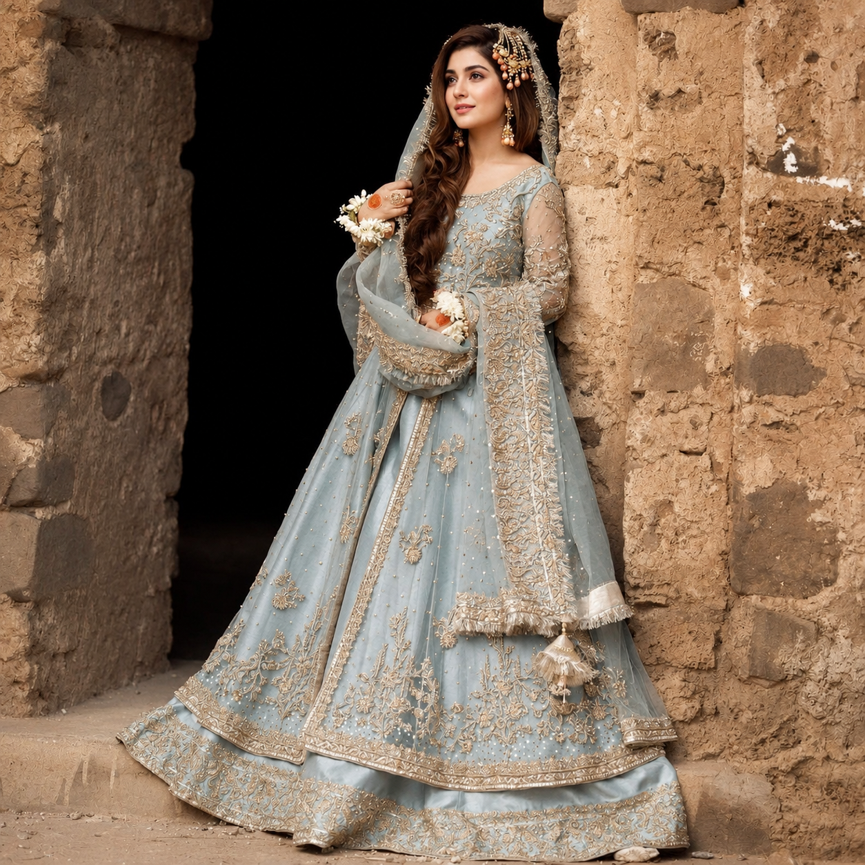 Elegant Embroidered Bridal Maxi with Net Dupatta | Luxury Wedding Wear ✨💙